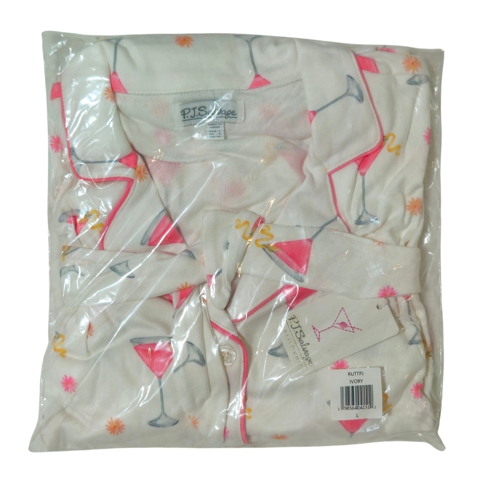 PJ Salvage Pajama Set Large Pink Martini Floral Top/Shorts Ivory 🩷